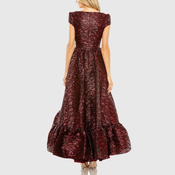 Mac Duggal 68623 Womens High Neck Ruby Red Brocade Bubble Hem Dress Gown - Picture 4 of 4